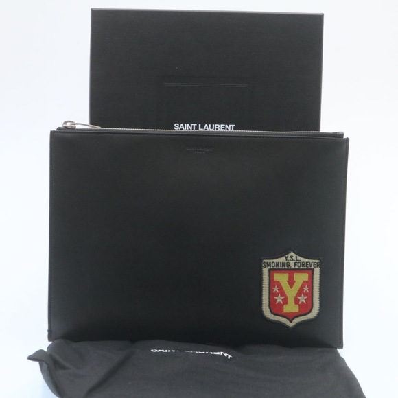 SAINT LAURENT Clutch Bag Leather Black Auth am1932gA - Picture 12 of 16